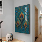Three Ornate Peacock Feather Premium Acrylic Vertical Wall Art