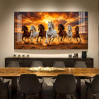 7 Running Horses Glass Finish Horizontal Wall Art