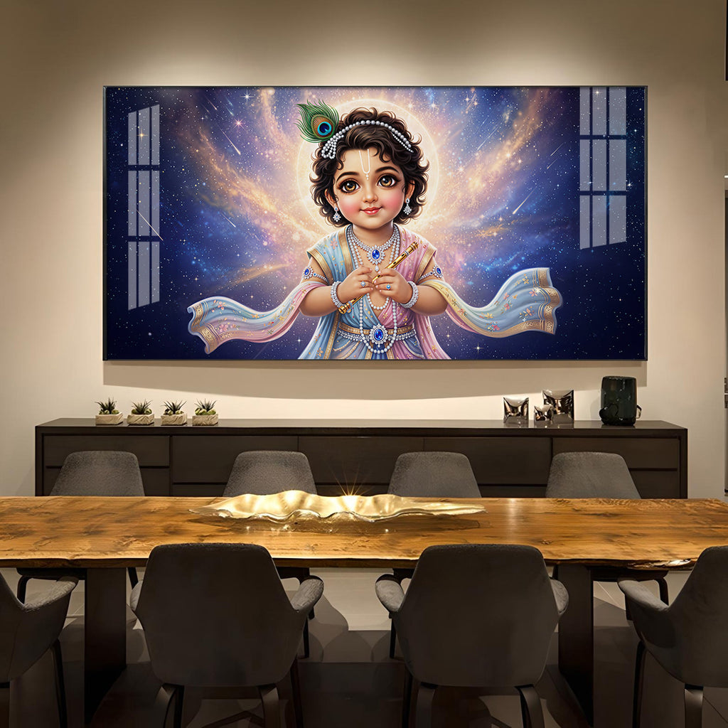 Little Krishna Glass Finish Horizontal Wall Art