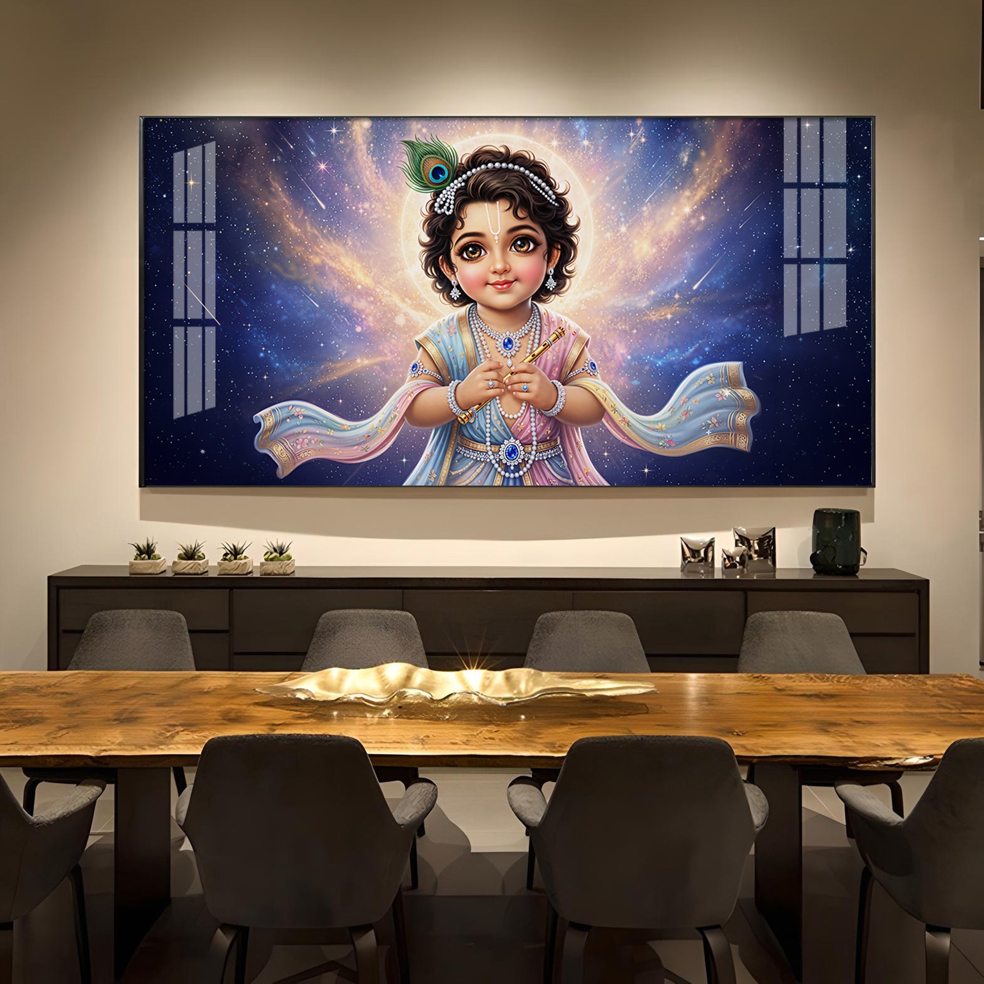 Little Krishna Glass Finish Horizontal Wall Art