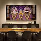 Hindu Deities Lord Jagannath, Subhadra & Balabhadra Glass Finish Horizontal Wall Art