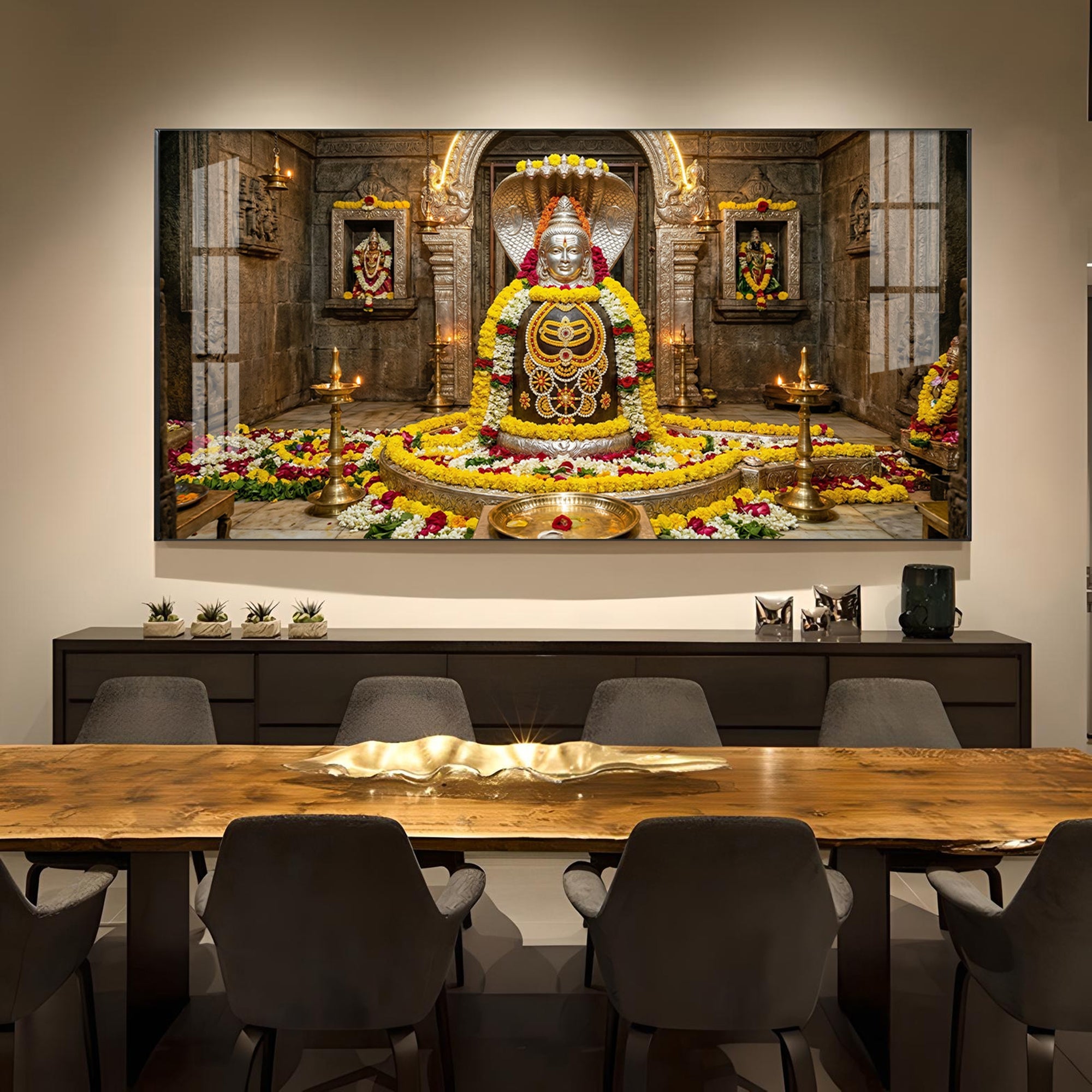 Mallikarjuna Jyotirlinga Glass Finish Horizontal Wall Art