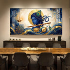 Lord Krishna With Yantra Glass Finish Horizontal Wall Art