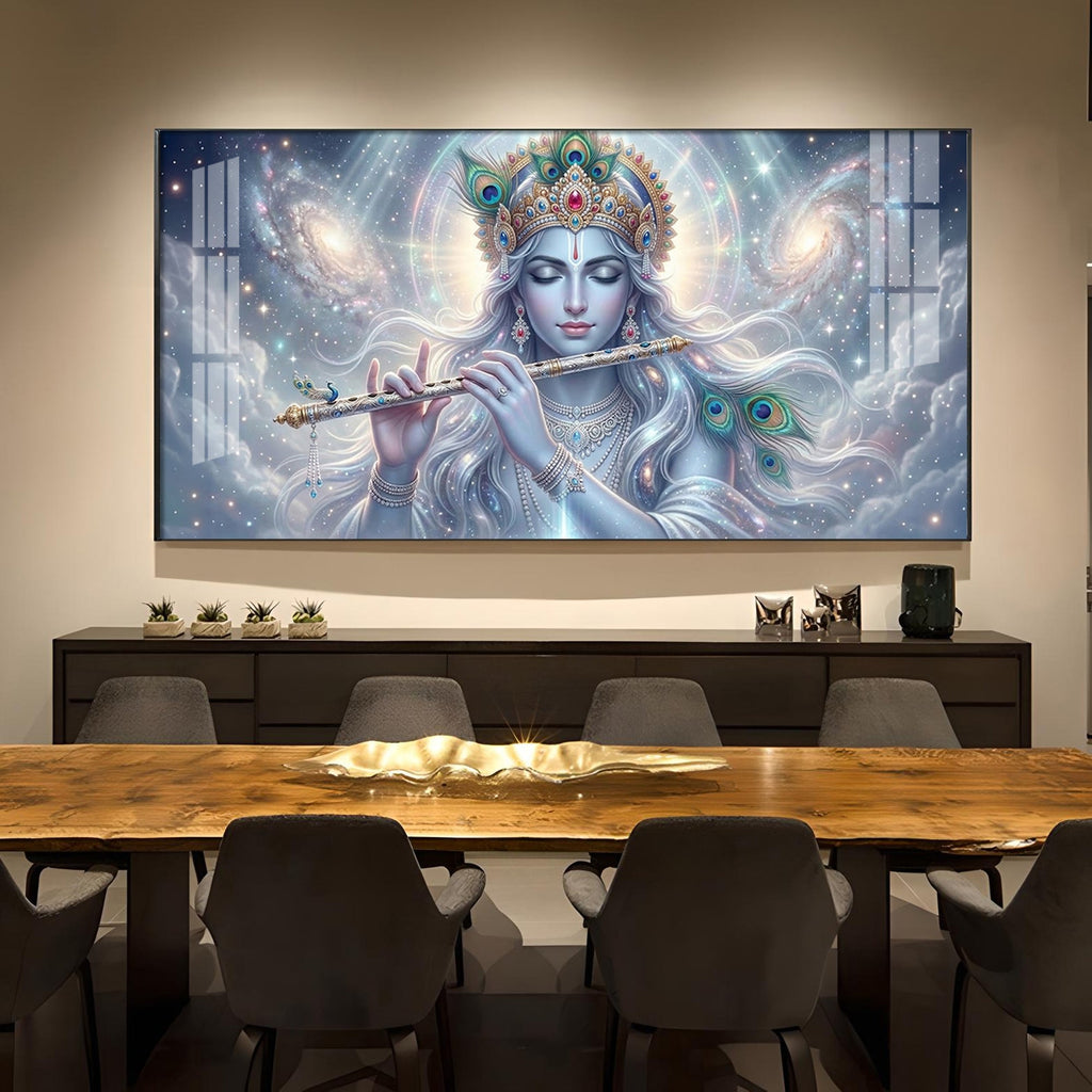 Lord Krishna Eternal Devotion Glass Finish Horizontal Wall Art