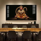 Lord Hanuman In Meditating Pose Glass Finish Horizontal Wall Art