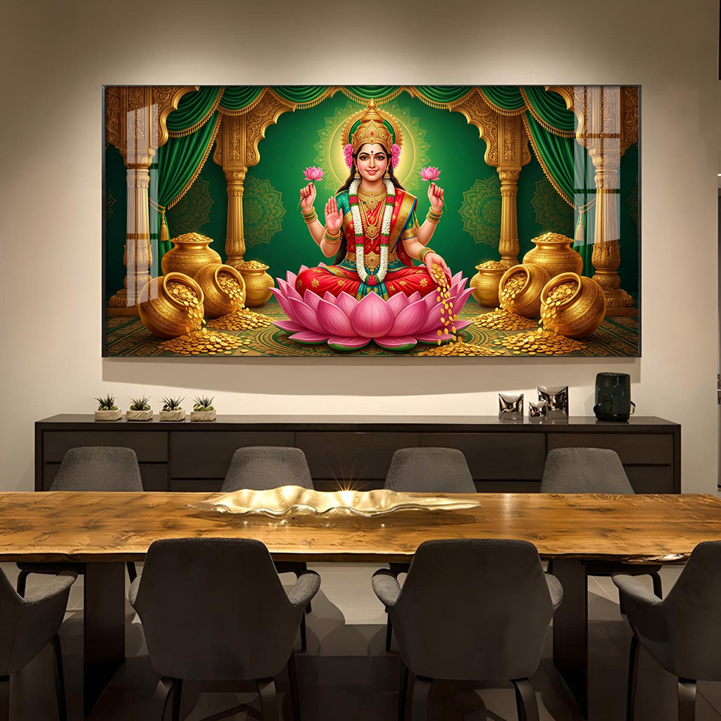 Lakshmi Mata Glass Finish Horizontal Wall Art