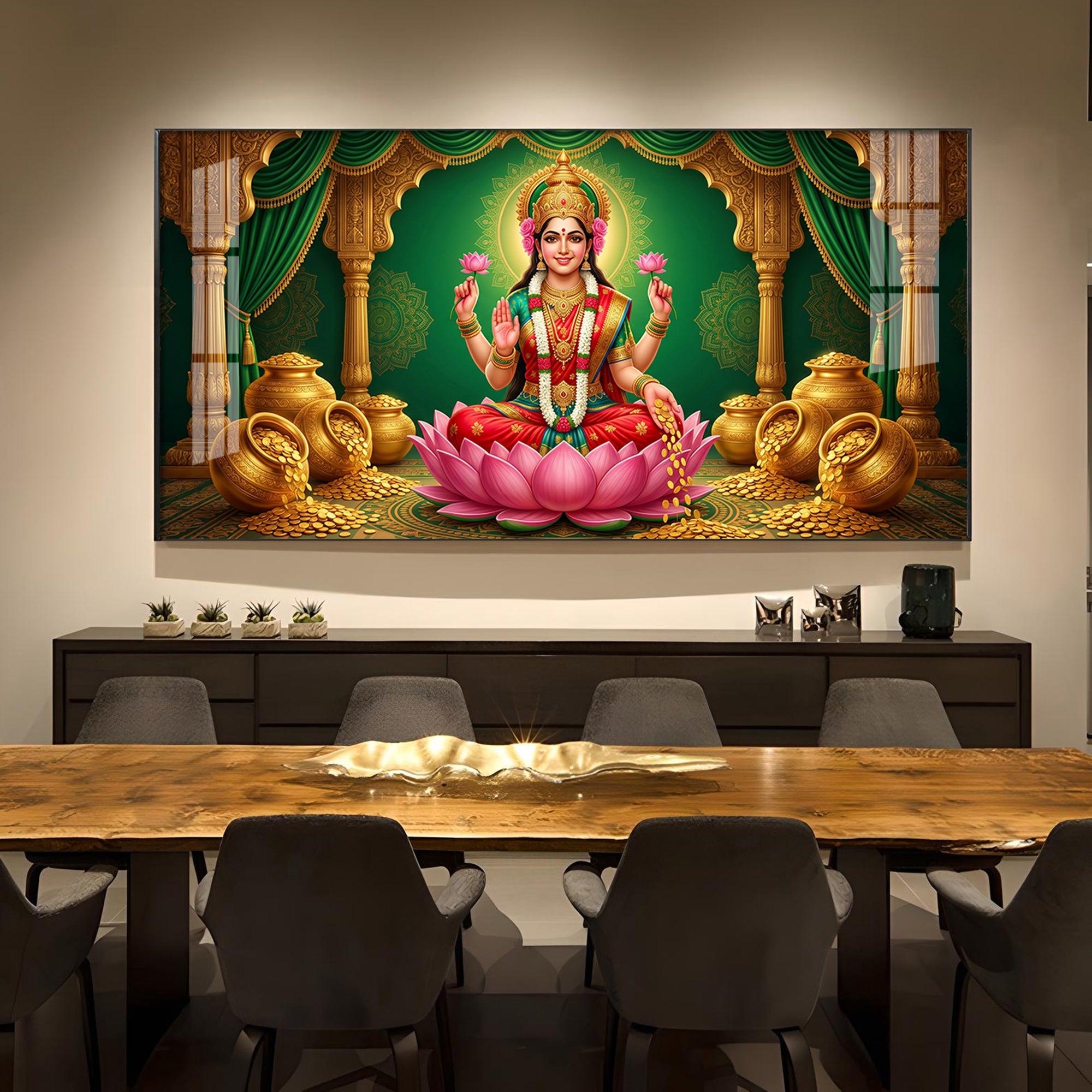 Lakshmi Mata Glass Finish Horizontal Wall Art