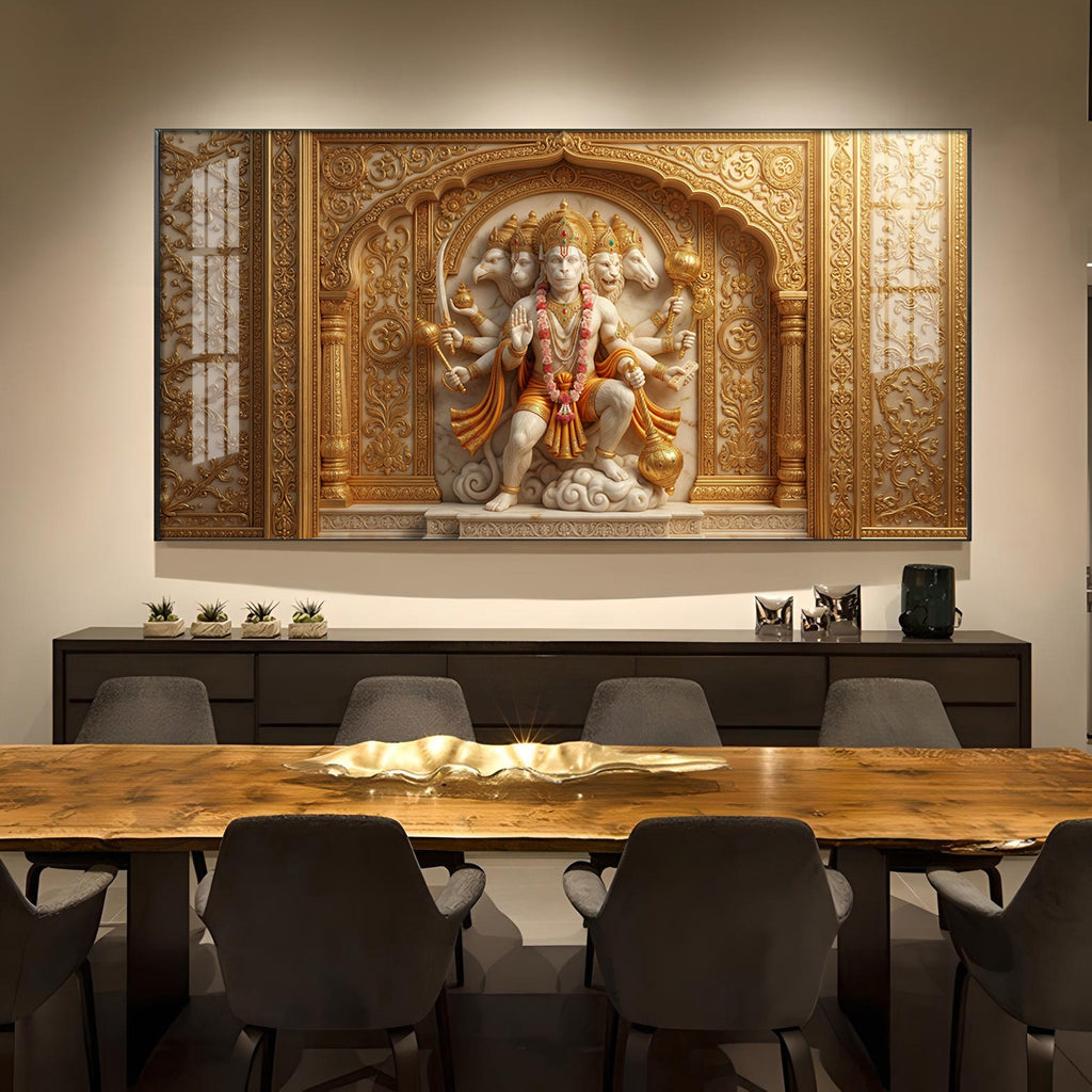 Panchmukhi Hanuman Glass Finish Horizontal Wall Art