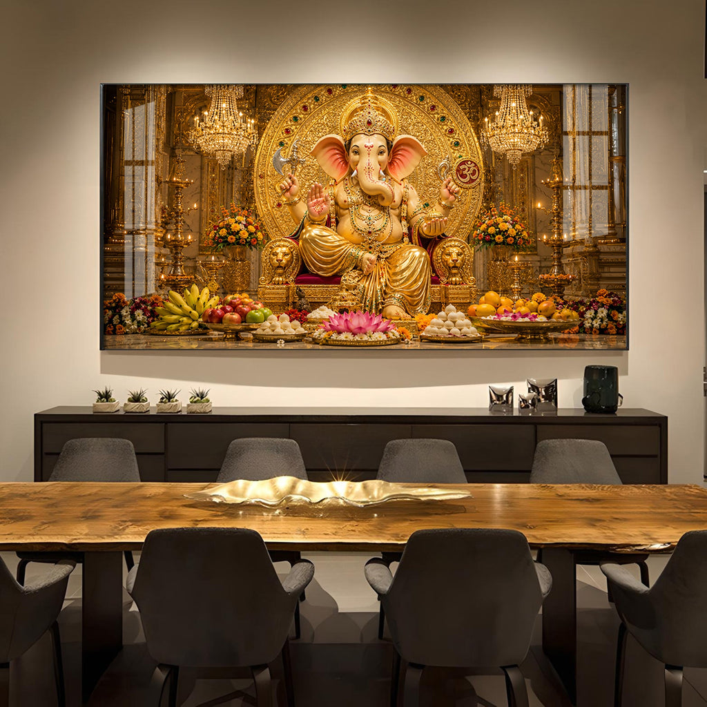 Lord Ganpati Bappa Glass Finish Horizontal Wall Art