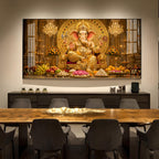 Lord Ganpati Bappa Glass Finish Horizontal Wall Art