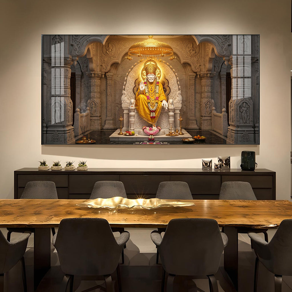 Divine Sai Baba Glass Finish Horizontal Wall Art