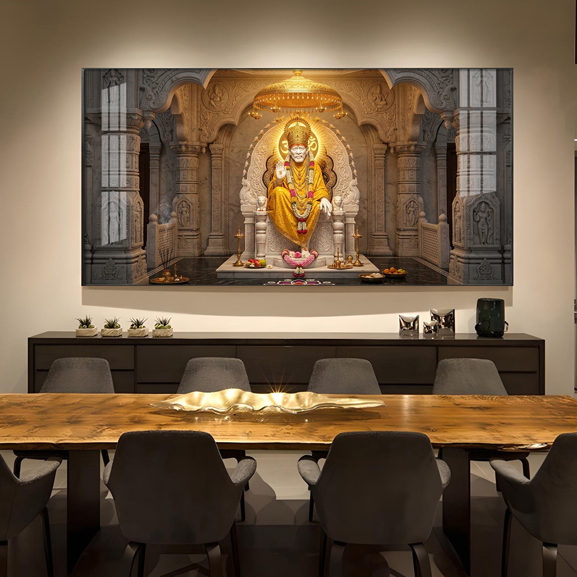 Divine Sai Baba Glass Finish Horizontal Wall Art