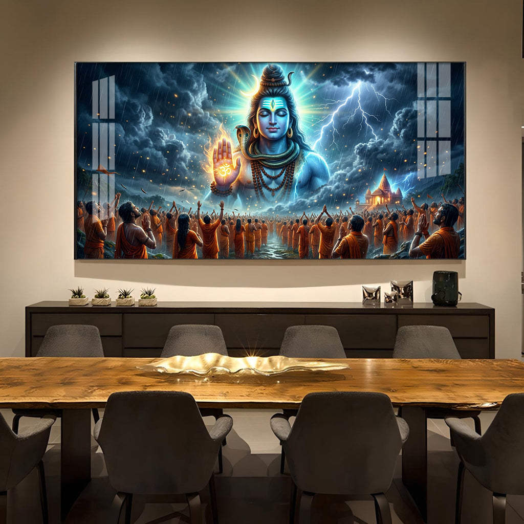 Bhole Baba Mahadev Glass Finish Horizontal Wall Art