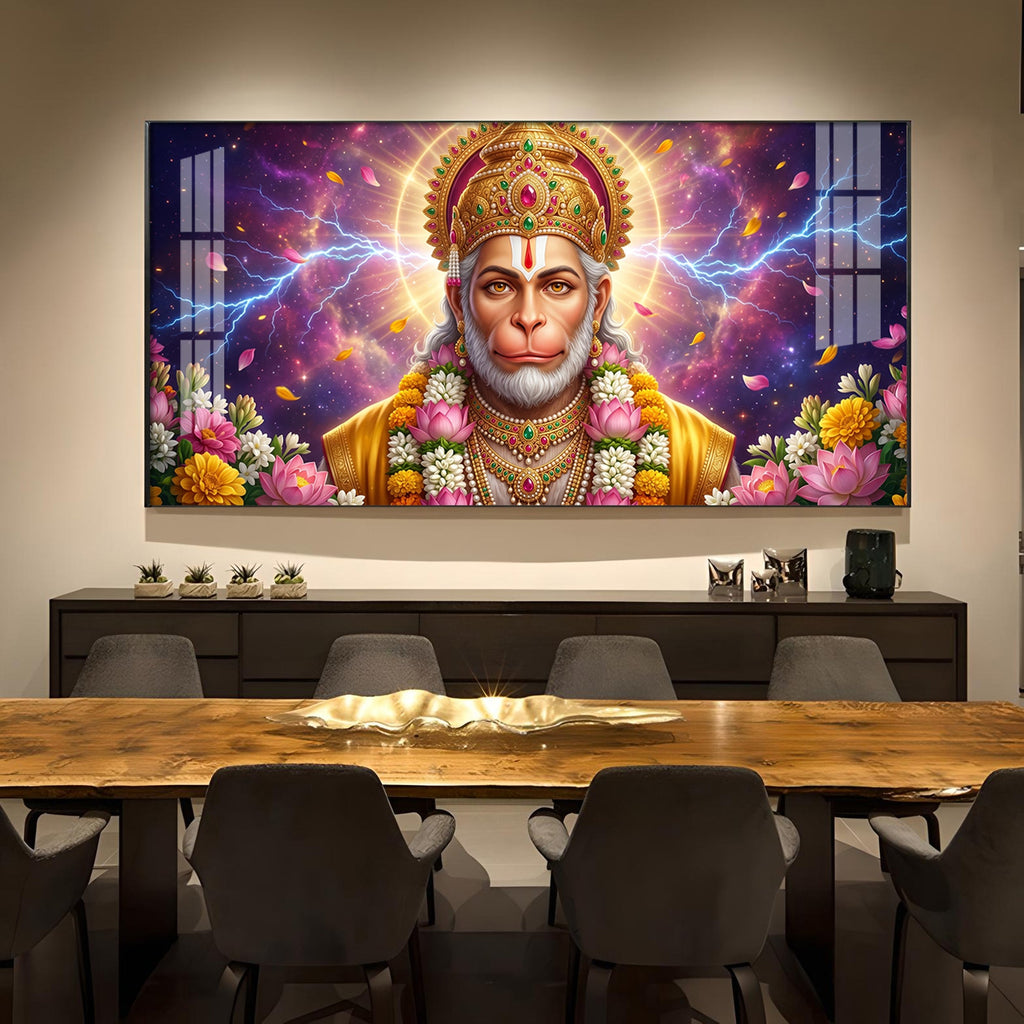 Hanuman Ji Glass Finish Horizontal Wall Art