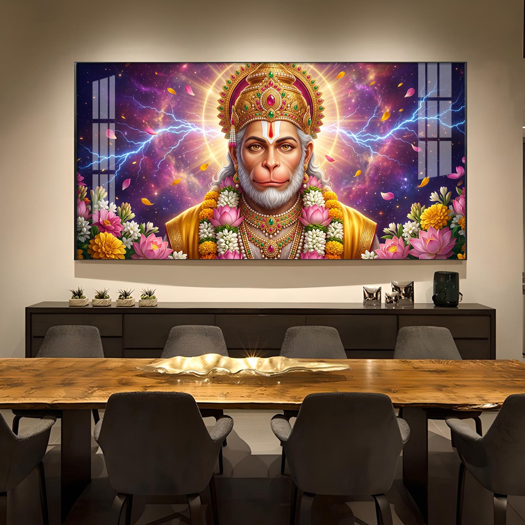 Hanuman Ji Glass Finish Horizontal Wall Art