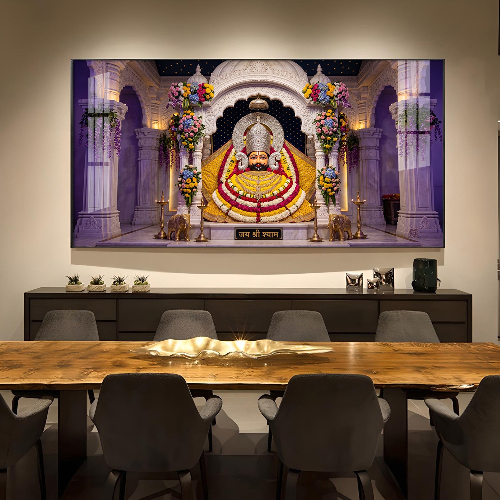Lord Khatu Shyam ji Glass Finish Horizontal Wall Art