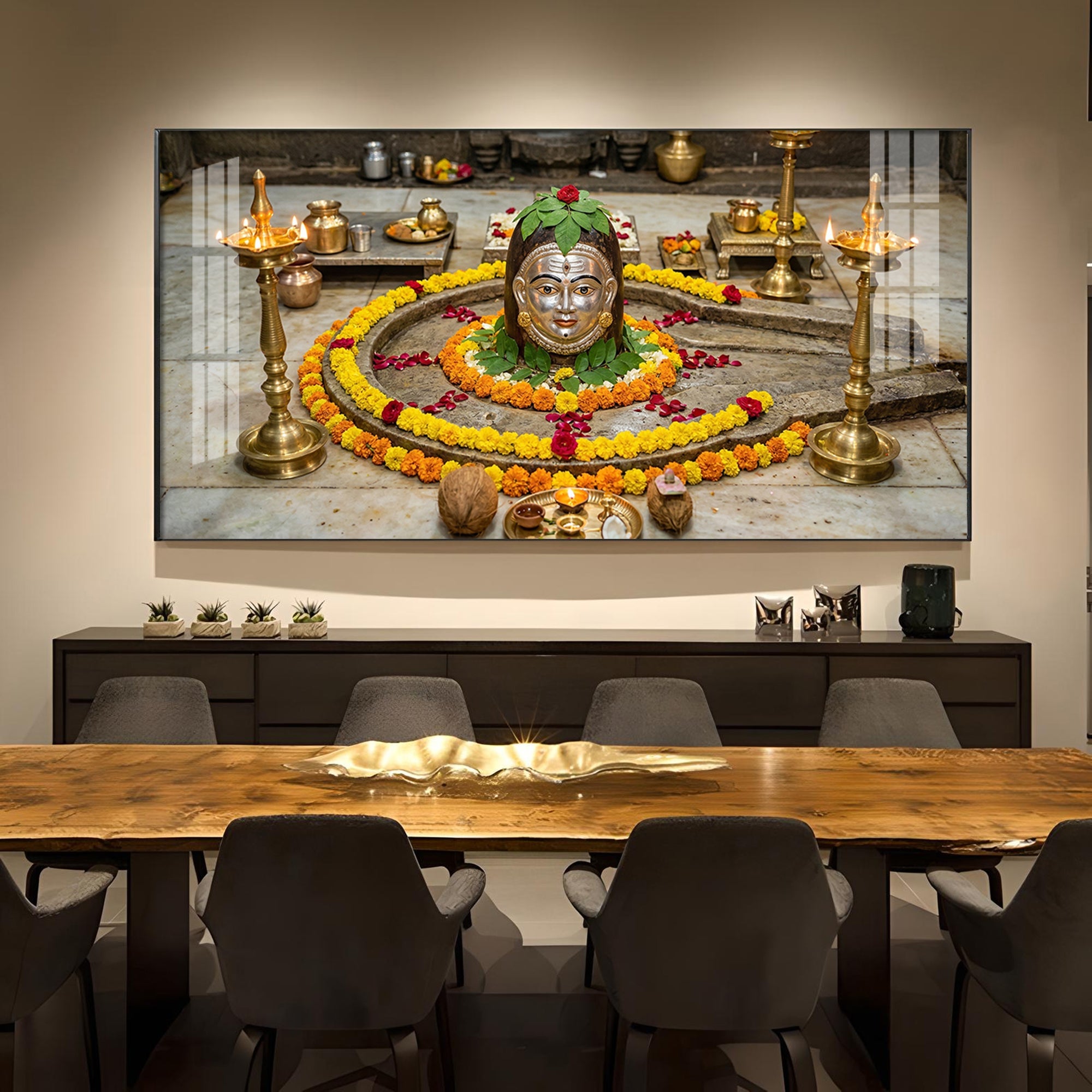 Trimbakeshwar Jyotirlinga Glass Finish Horizontal Wall Art