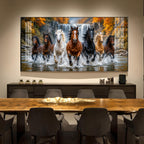 Seven-Horse Running Glass Finish Horizontal Wall Art