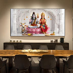 Lord Shiva & Goddess Parvati Glass Finish Horizontal Wall Art
