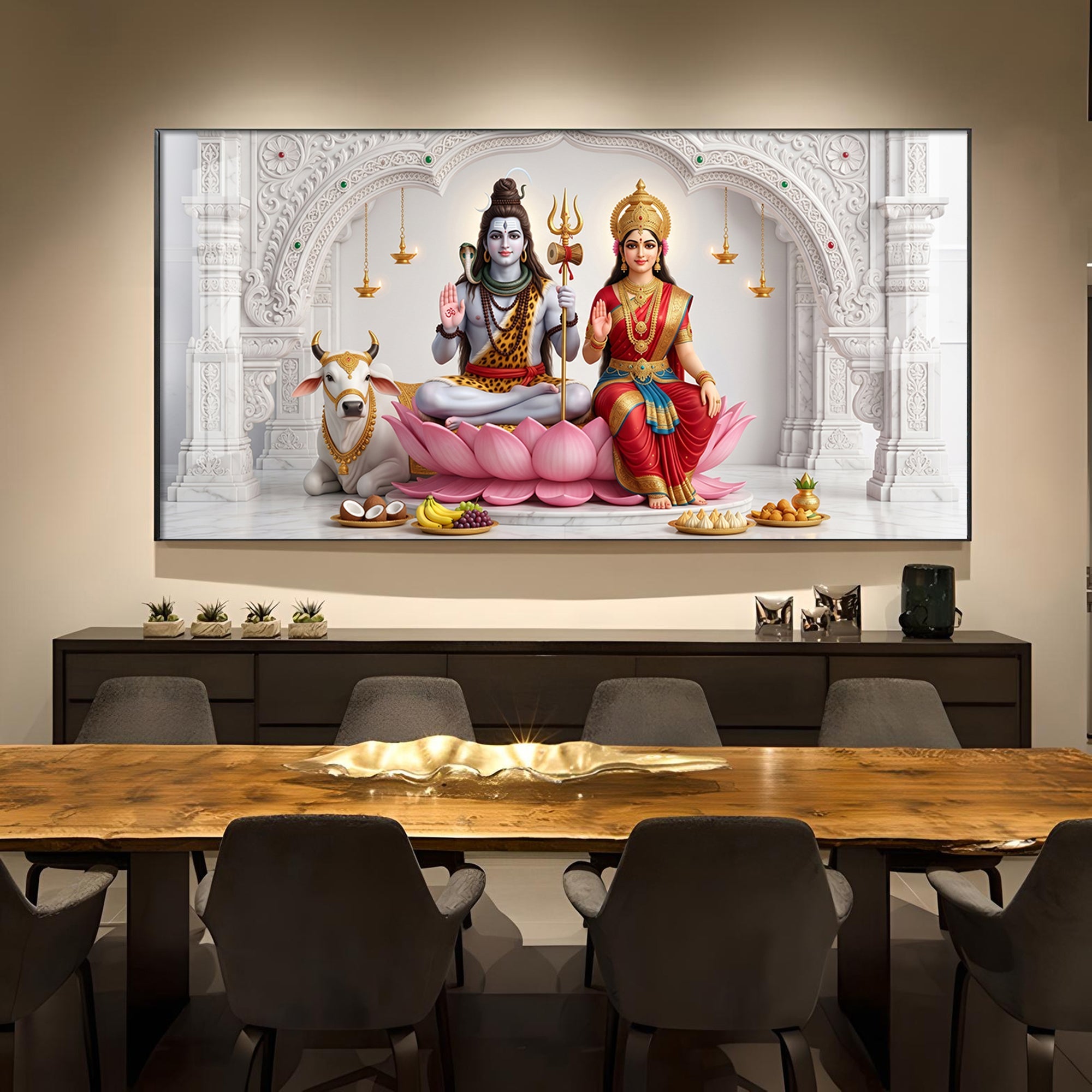 Lord Shiva & Goddess Parvati Glass Finish Horizontal Wall Art