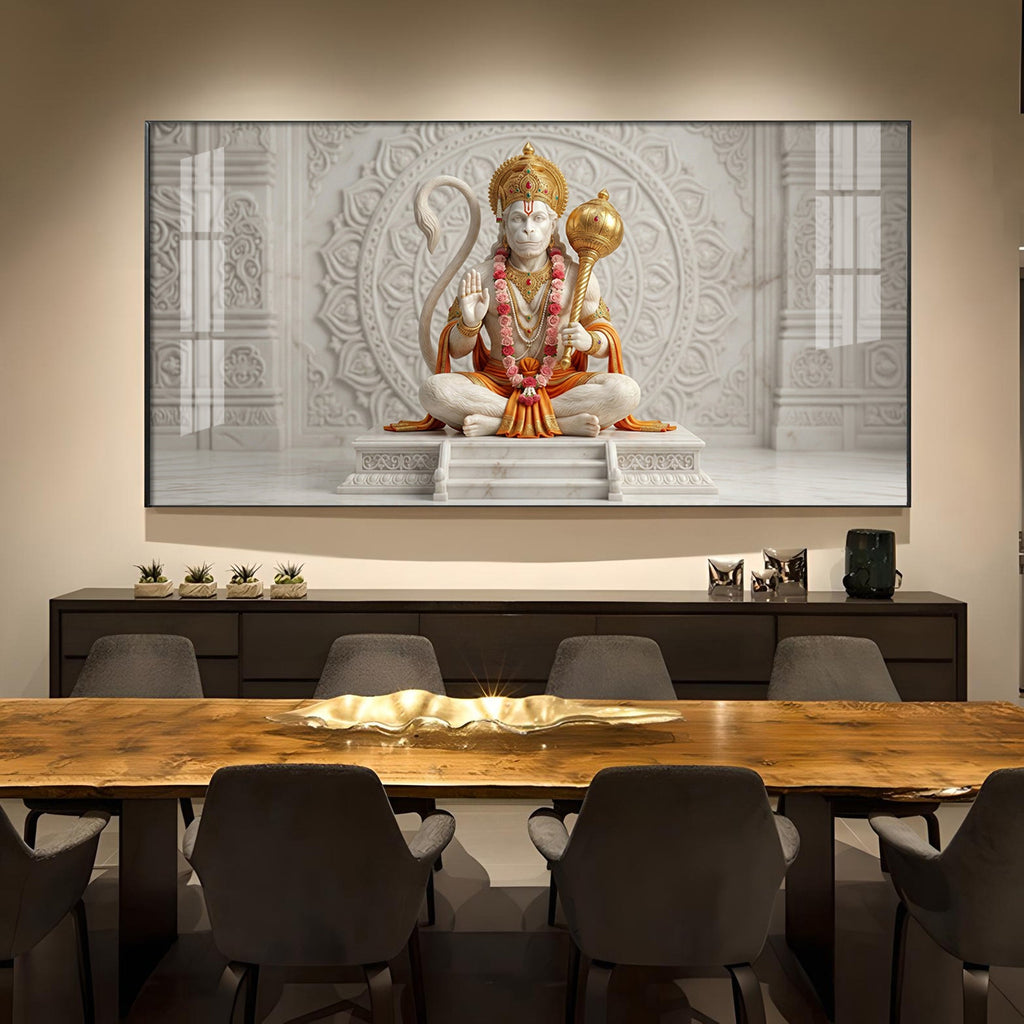 Lord Hanuman Glass Finish Horizontal Wall Art