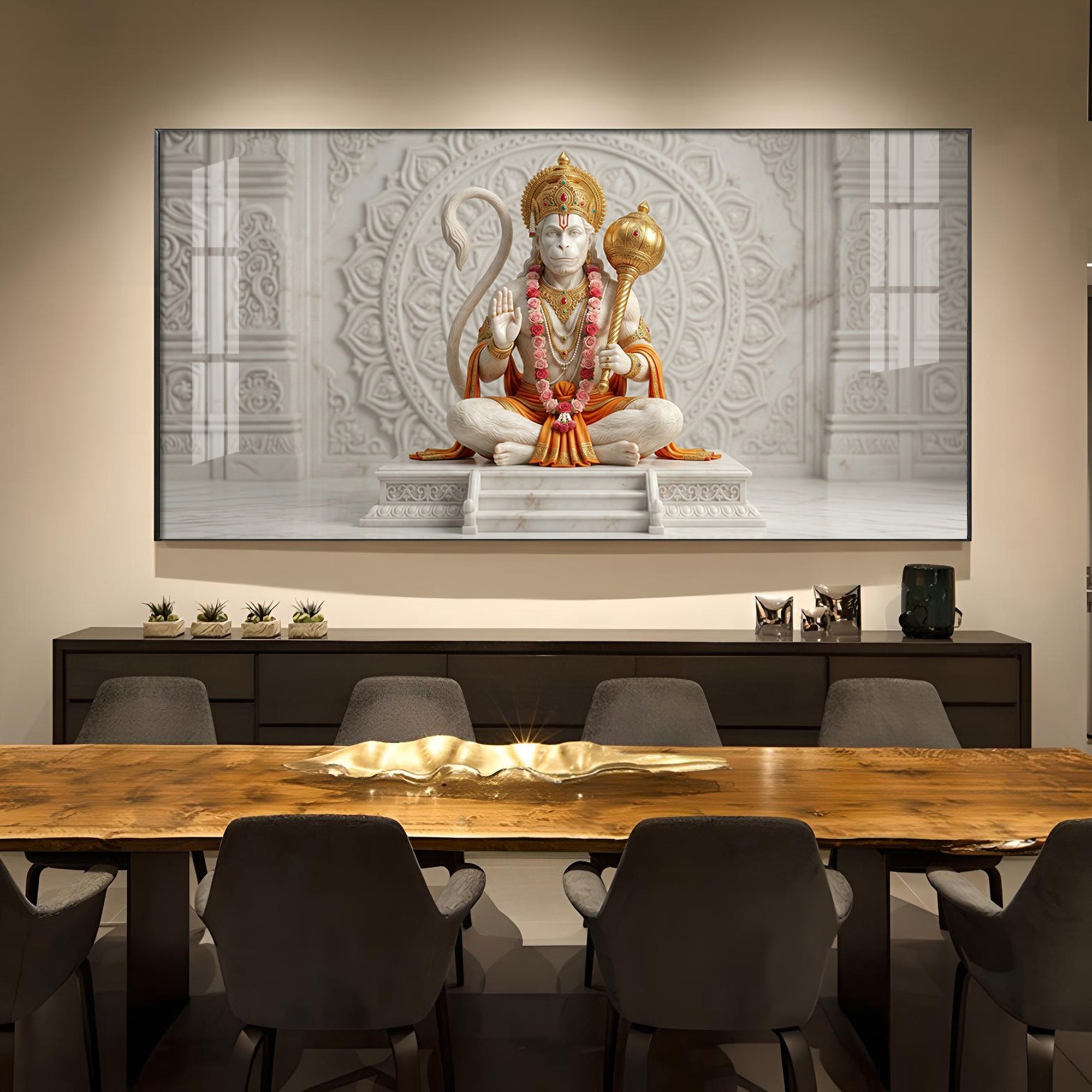 Lord Hanuman Glass Finish Horizontal Wall Art