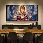 Lord Ganesha Glass Finish Horizontal Wall Art