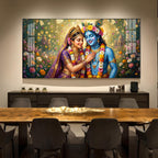 Radha Krishna Eternal Love & Devotion Glass Finish Horizontal Wall Art