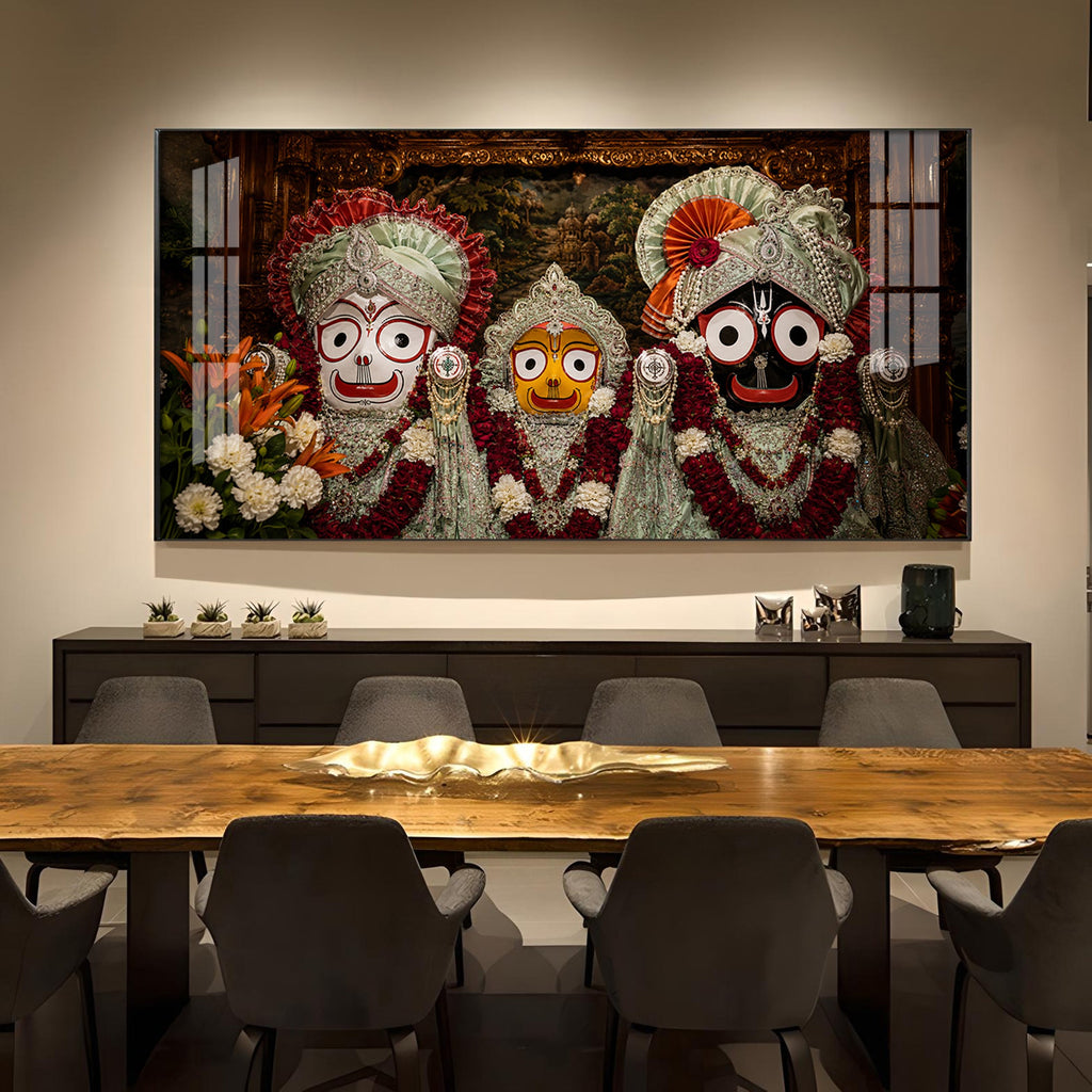 Lord Jagannath, Balabhadra & Subhadra Glass Finish Horizontal Wall Art