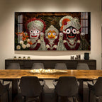 Lord Jagannath, Balabhadra & Subhadra Glass Finish Horizontal Wall Art