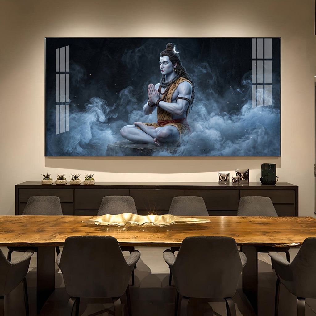 Lord Shiva In A Deep Meditative State Glass Finish Horizontal Wall Art