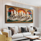 White Running Horses Vastu Glass Finish Horizontal Wall Art