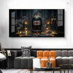 Mahadev Shivling Divine Aura Glass Finish Horizontal Wall Art