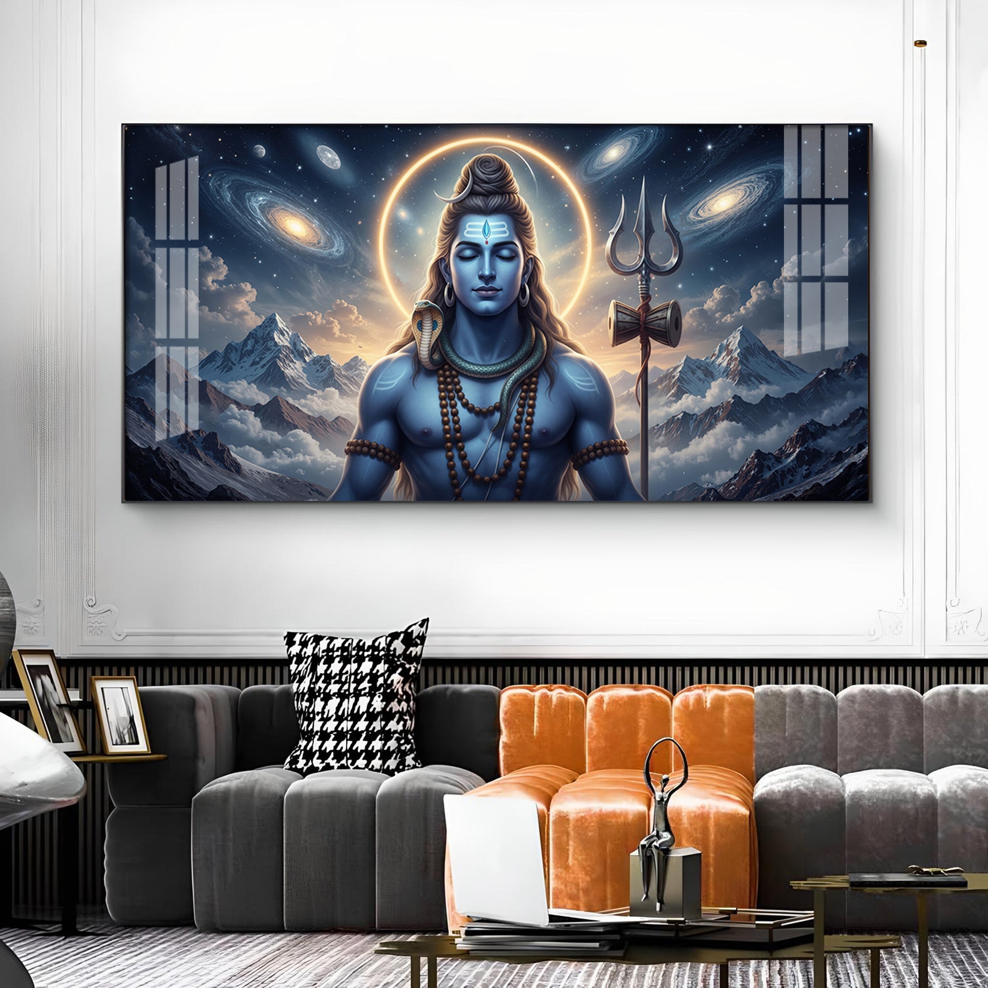 Mediating Bhole Nath Glass Finish Horizontal Wall Art