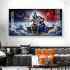 Depicts Lord Shiva & Goddess Parvati Glass Finish Horizontal Wall Art