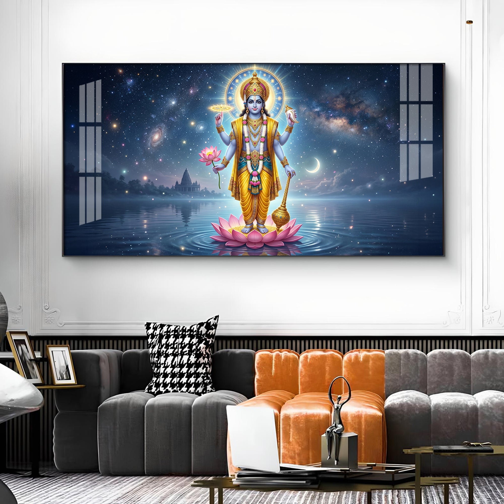 Vishnu Bhagwan Divine Universe Glass Finish Horizontal Wall Art