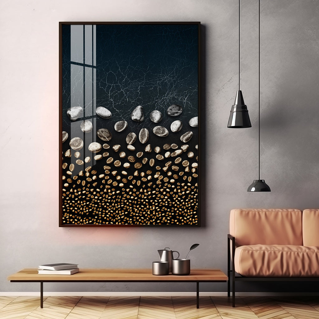 Golden Serenity Stones Premium Acrylic Vertical Wall Art