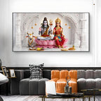 Lord Shiva & Goddess Parvati Glass Finish Horizontal Wall Art