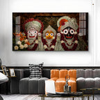 Lord Jagannath, Balabhadra & Subhadra Glass Finish Horizontal Wall Art