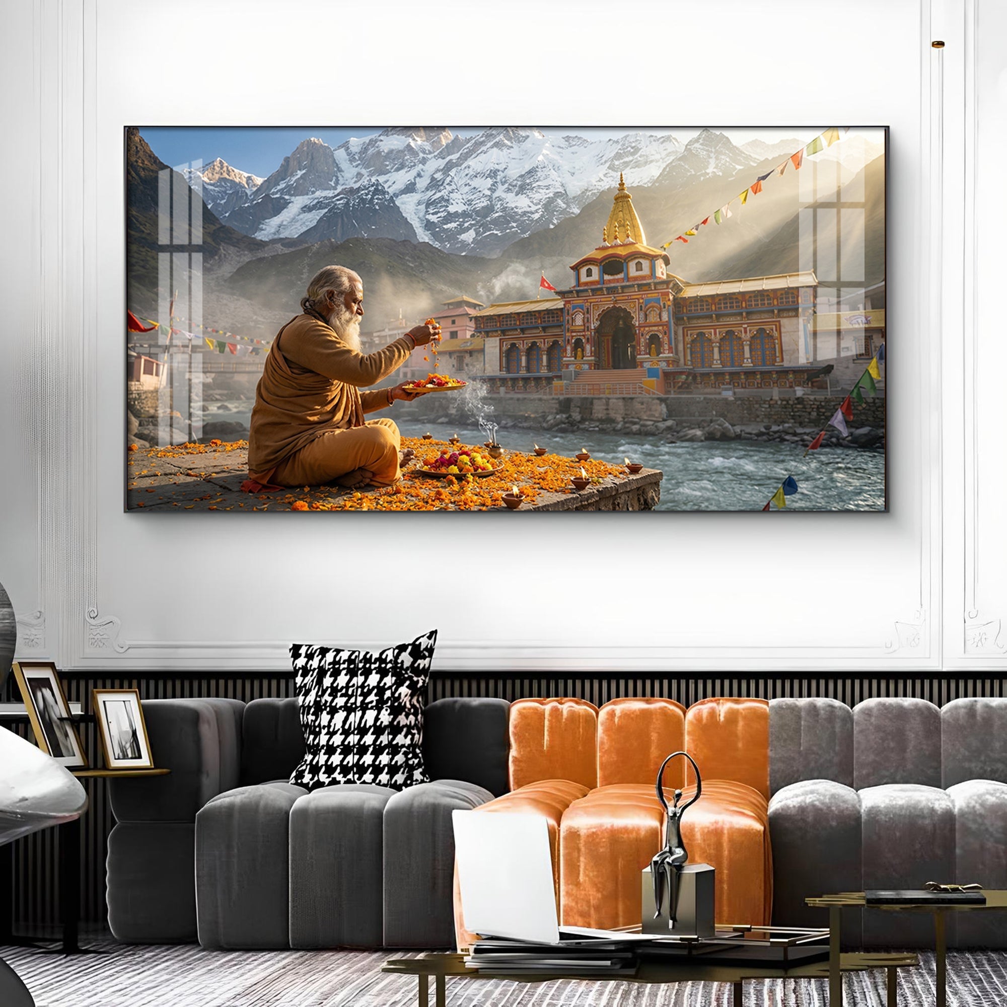 Divine Badrinath Dham Glass Finish Horizontal Wall Art