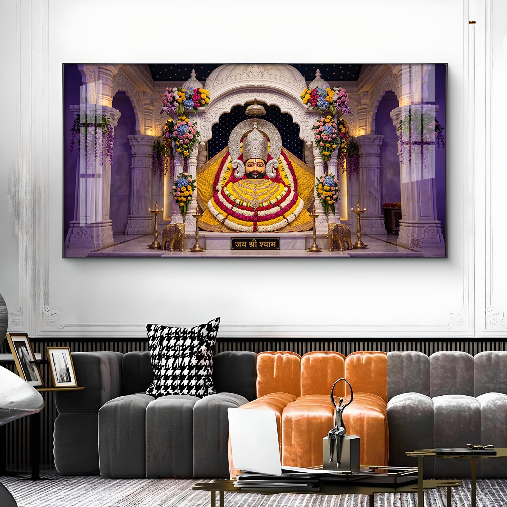 Lord Khatu Shyam ji Glass Finish Horizontal Wall Art