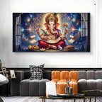 Lord Ganesha Glass Finish Horizontal Wall Art
