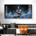Lord Shiva In A Deep Meditative State Glass Finish Horizontal Wall Art