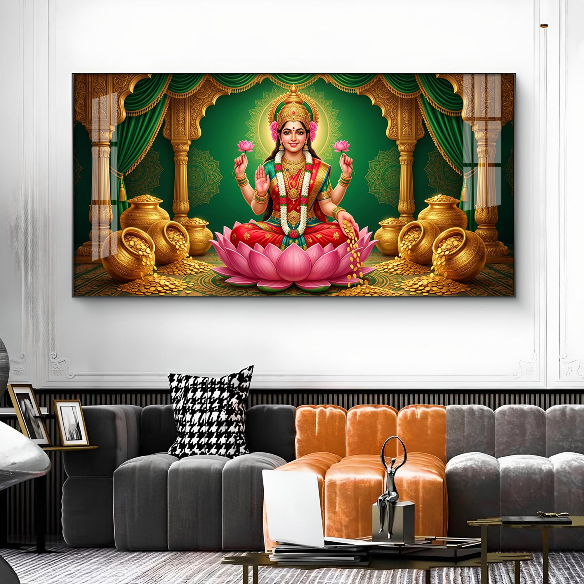 Lakshmi Mata Glass Finish Horizontal Wall Art