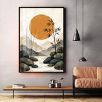 Colored Sun & Bamboo Branches Premium Acrylic Vertical Wall Art