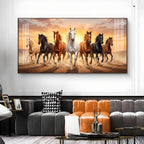 Seven Running Horse Vastu Glass Finish Horizontal Wall Art