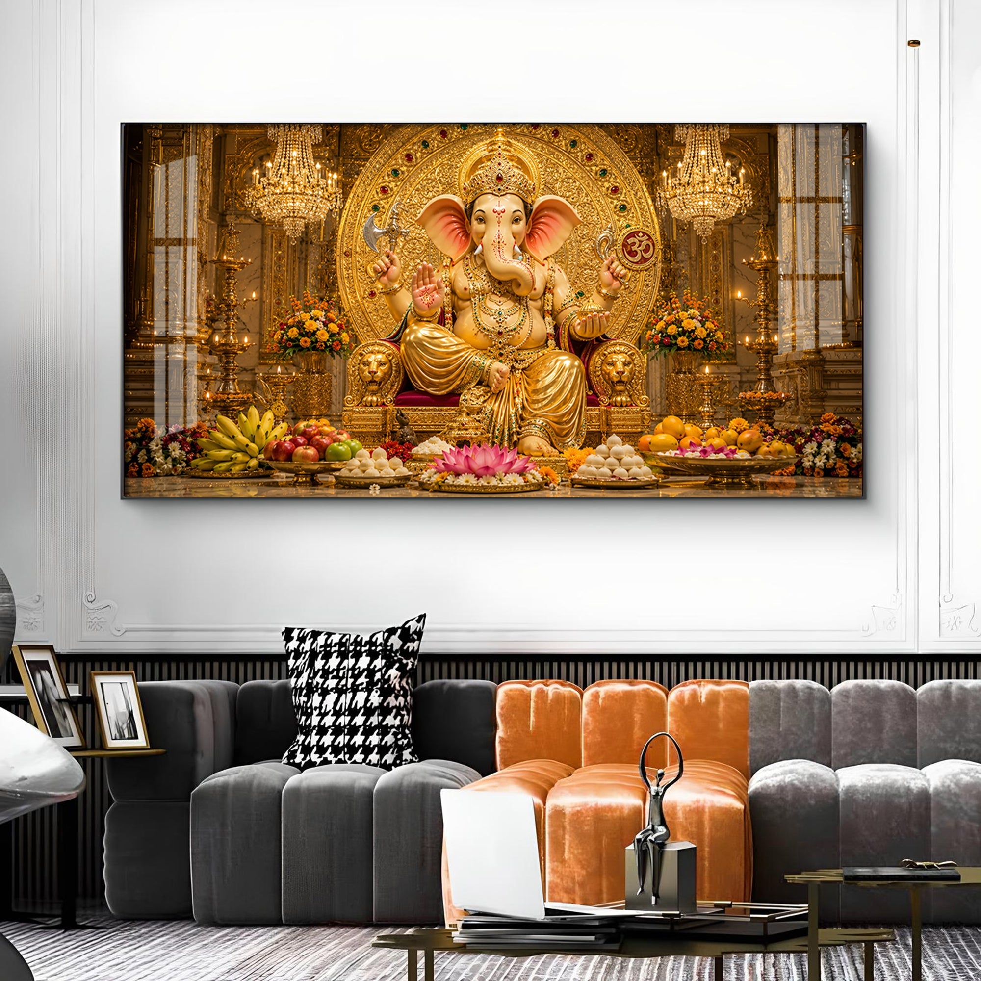 Lord Ganpati Bappa Glass Finish Horizontal Wall Art