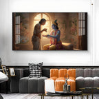 Shree Krishna With Sudama Ji Glass Finish Horizontal Wall Art