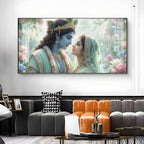 God Radha Krishna Glass Finish Horizontal Wall Art