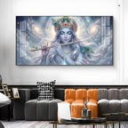 Lord Krishna Eternal Devotion Glass Finish Horizontal Wall Art